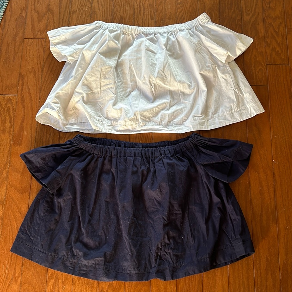 Tulsi set of 2 off shoulder cotton navy & white flowy bohemian Indian shirts
